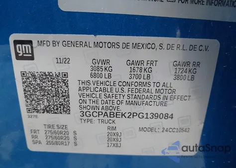 2023 Chevrolet Silverado 1500 2Wd Short Bed Custom from USA, damaged, VIN 3GCPABEK2PG139084